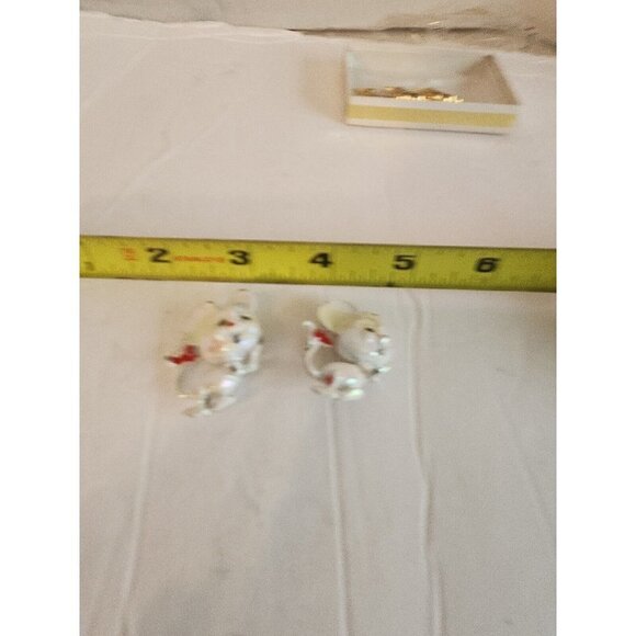 2Vintage Mouse Brooch Pin White Opalescent Enamel  Green Emerald Rhinestone Eyes - Picture 1 of 4